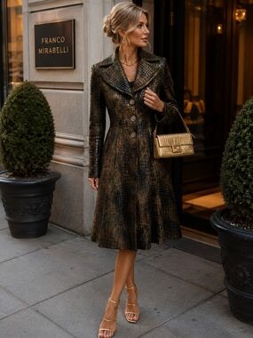 Women's Dark Olive Croc-Embossed Coat
